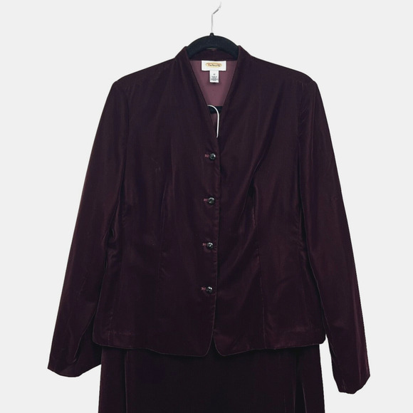 Talbots Womens Velour 2 Pcs Blazer and Long Skirt Button Up Burgundy Sz 12 - Picture 2 of 12
